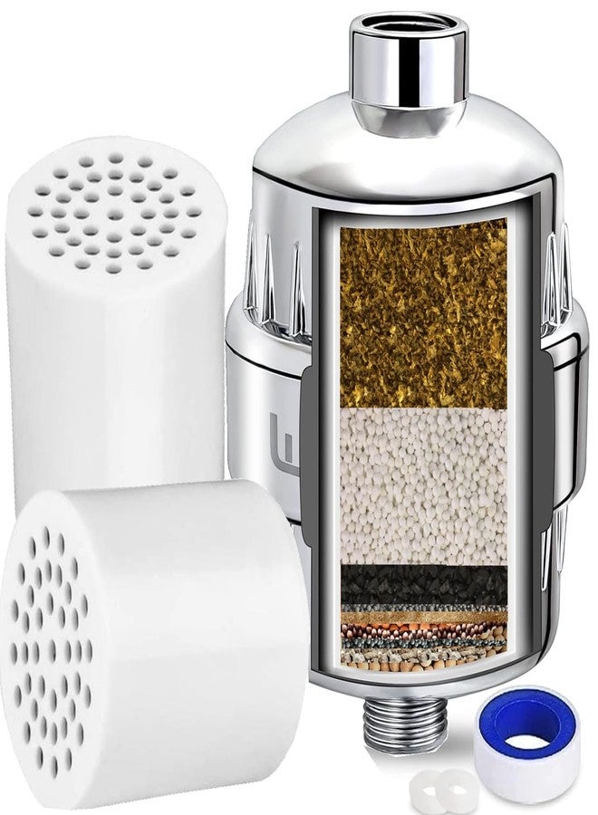 Luxau Shower Head Filter, Shower Filter 15 Stage, w/ 2 Filter Cartridge, Reduce Hard Water Chlorine & Impurity, Improve Skin Hair, Fit Universal Handheld Showerhead Fixed Rainfall Bath Fixture, Chrome - Image 1